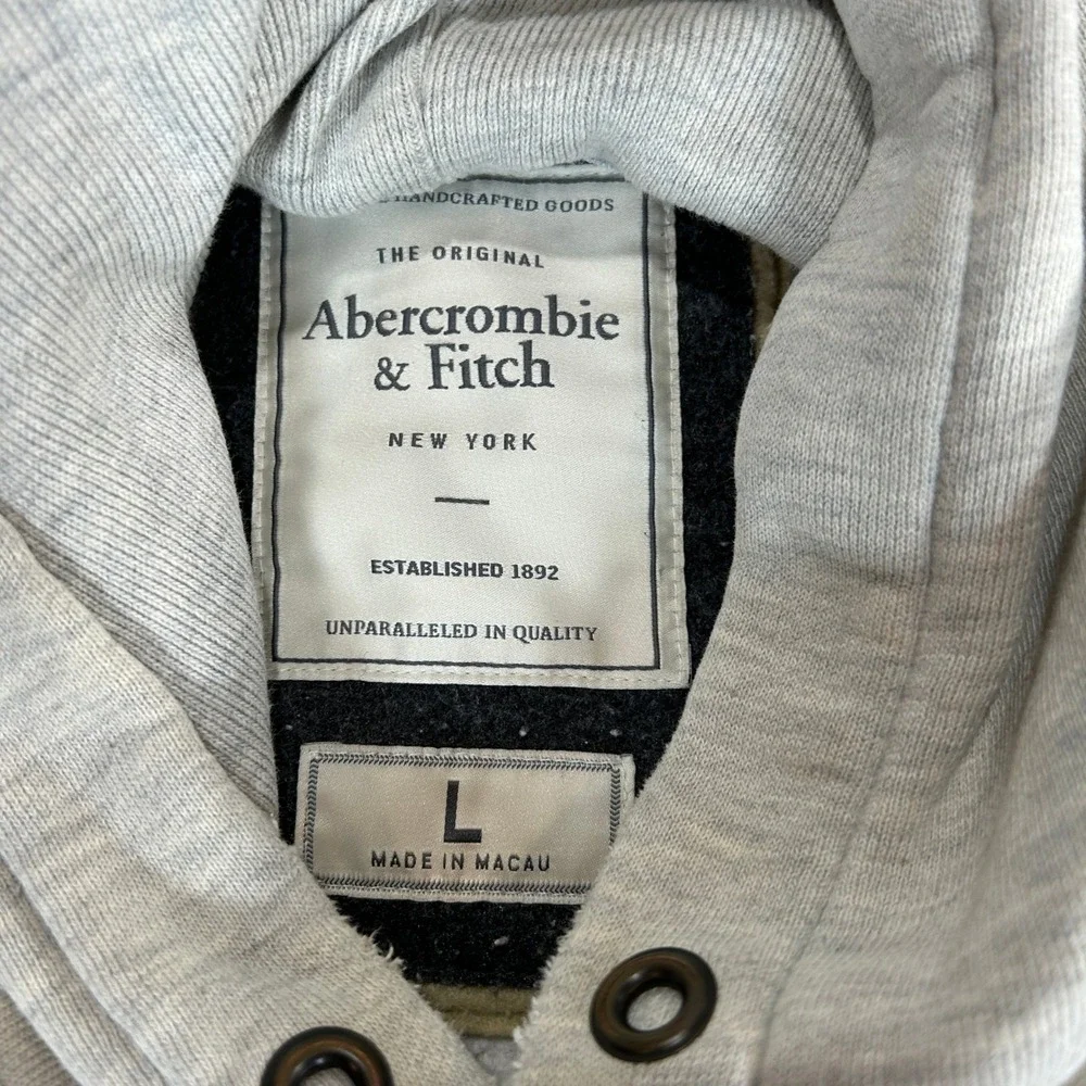 Abercrombie & Fitch‎ Mens Large Gray Embroidered Logo Pullover Hoodie Distressed